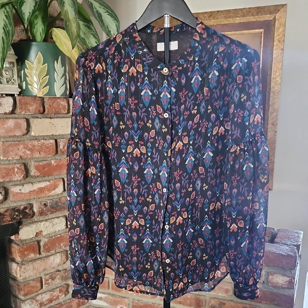Untuckit For Her Boho Floral Button-Front Blouse | Long Sleeve